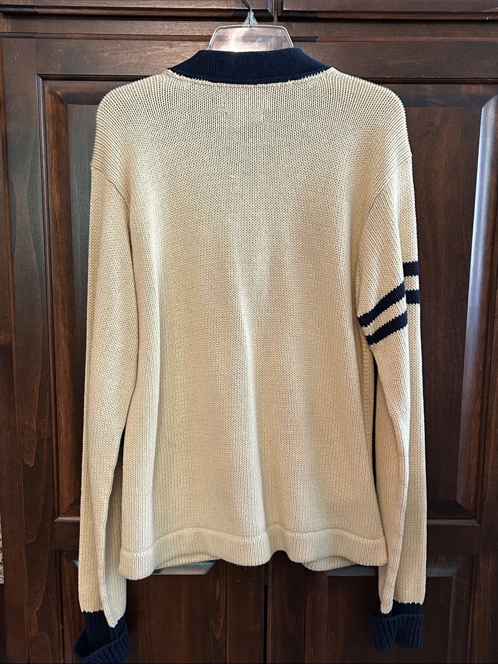Polo by Ralph Lauren Men’s Sz M Beige and Navy Varsity Cardigan Sweater